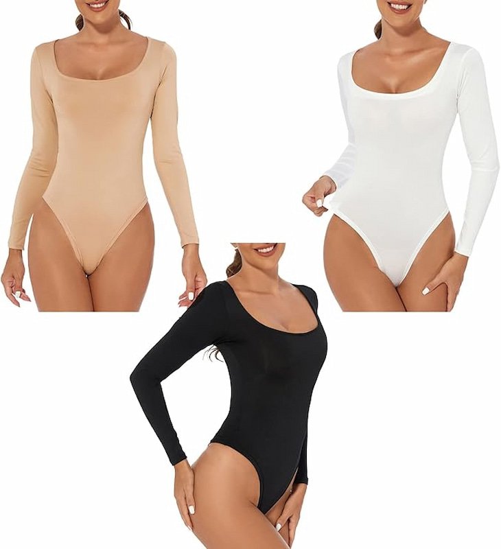 Body de Manga Larga para Mujer con Cuello Cuadrado