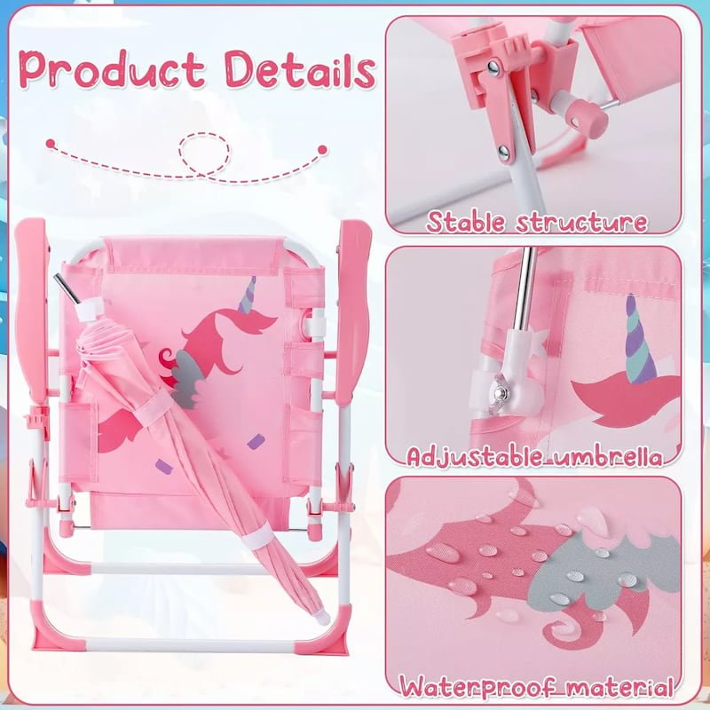 Silla de Playa Infantil Portátil y Plegable con Sombrilla - Imagen 3