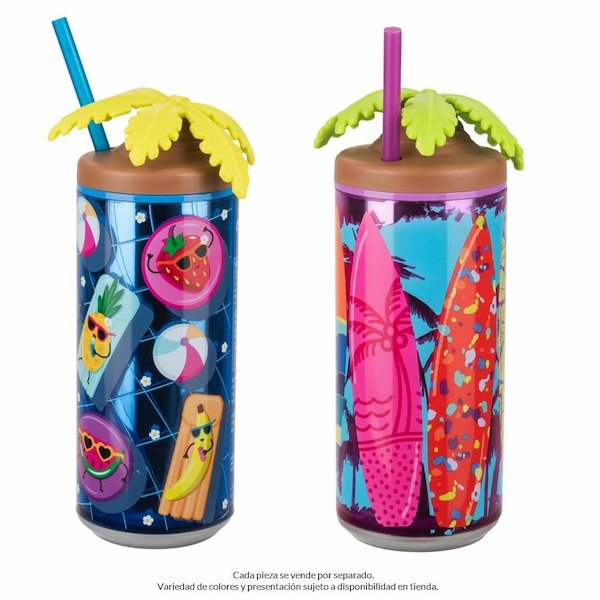Vaso Cool Gear con Popote y Tapa de Palmeras – 473 ml