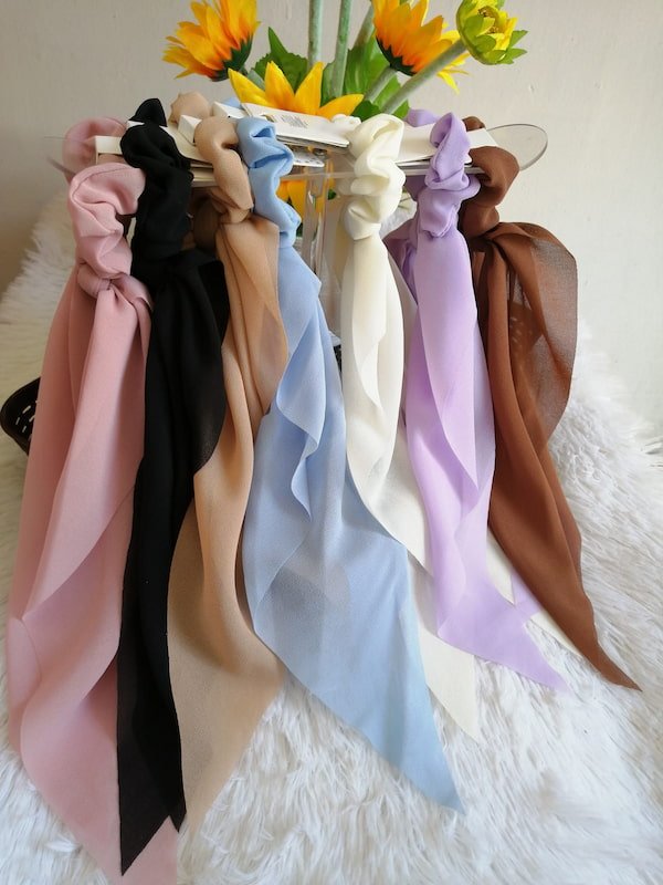 Coleteros con Lazo para el Pelo - Cinta Larga Lisa, Bandas Elásticas para el Cabello, Varios Colores - Imagen 3